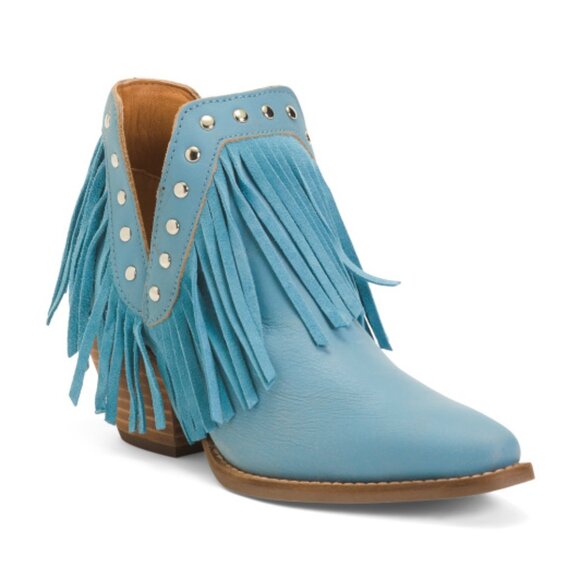DINGO Made In Mexico Leather Fringe With Studs Fine N Dandy Booties - Picture 1 of 3